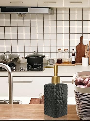 Miniatura 10 de Dispensador de jabón dorado para baño, dispensador de loción cuadrado blanco retro, dispensador de jabón de manos de cerámica recargable para