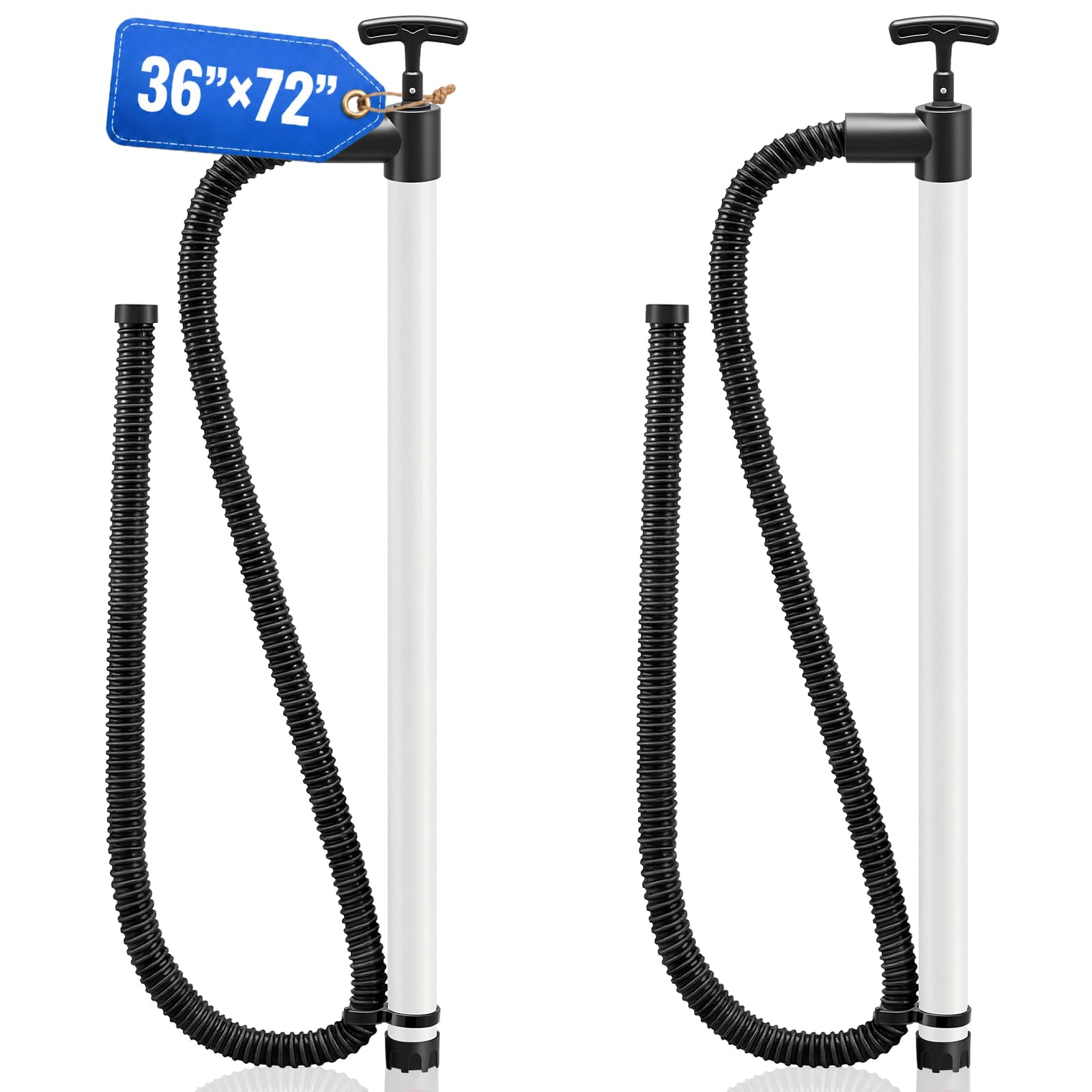 Datanly 2 Pcs Hand Bilge Pump Self Priming 36 Inch Manual Water Pump with Removable 72 Inch Hose on Small Boats, Kayaks, Canoes, Bilges or Any Place Water Collects, white and black