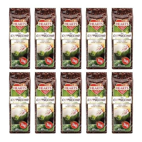 HEARTS Cappuccino Irish Cream 10 x 1 kg – Disfruta según la tradición irlandesa – Paquete de almacenamiento, fácilmente soluble, café instantáneo – suficiente para 800 tazas