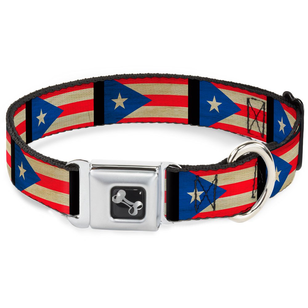 Buckle-Down Obroża dla psa z klamrą pasa bezpieczeństwa - flaga Portoryko wyblakła - szerokość 3,8 cm - pasuje na szyję 45-81 cm - duża