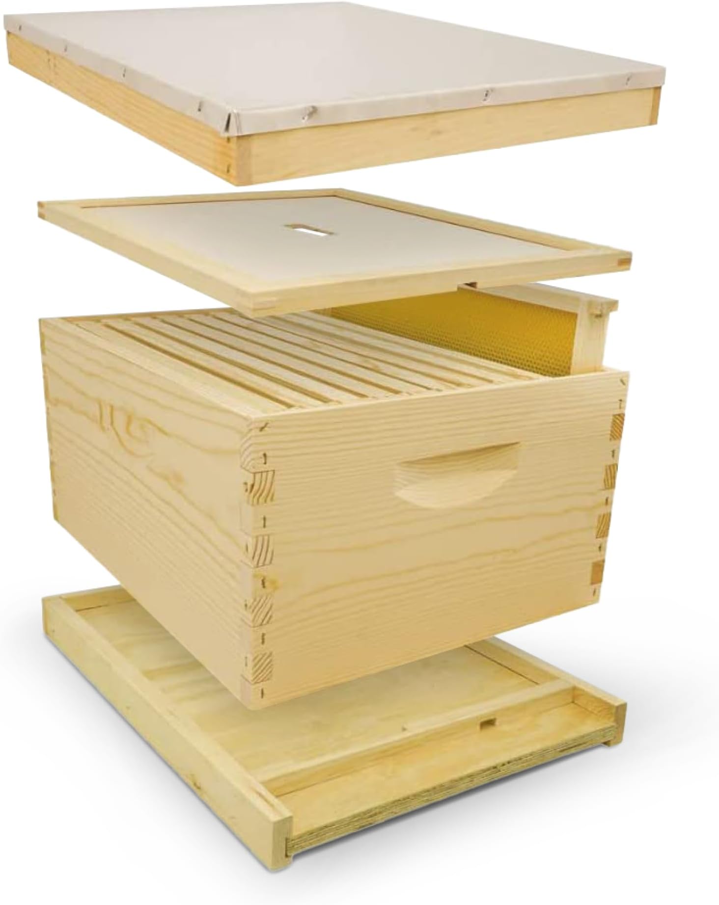 Unassembled Complete Bee Hive Box with Foundation, Langstroth 10 Frame 9 5/8" Hive Body, All Beekeeping Levels, Assembly Required
