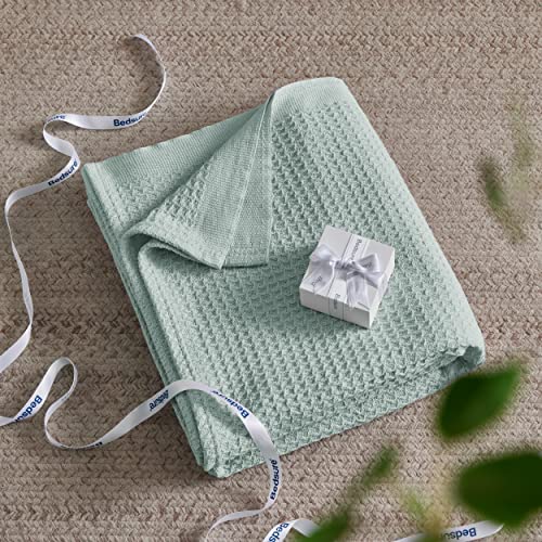 Bedsure 100% Cotton Blankets King Size For Bed - 405Gsm Waffle Weave Blankets For Summer, Cozy And Warm, Mint Green Soft Lightweight Woven Blankets For All Seasons, 104X90 Inches #TOP4