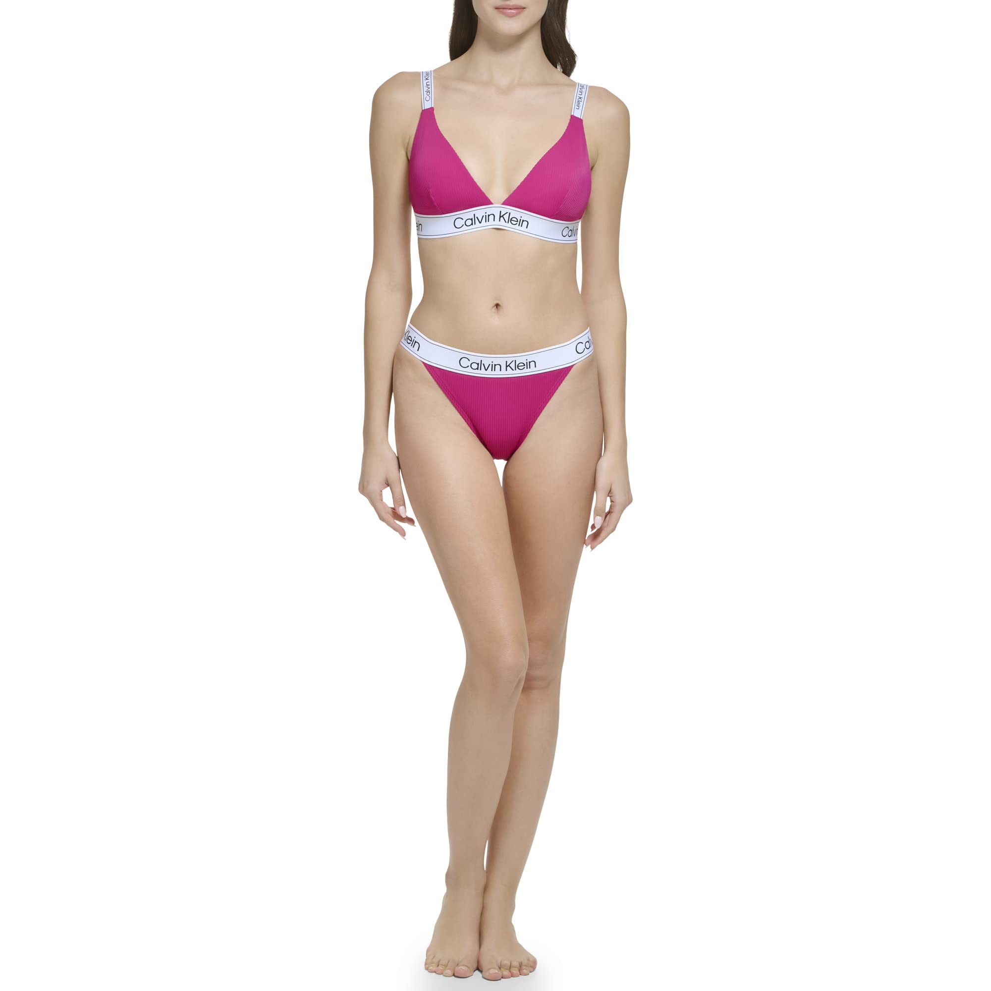 Calvin Klein Women's Low Waisted Elastic Logo Triangle Set-Bikini Top
