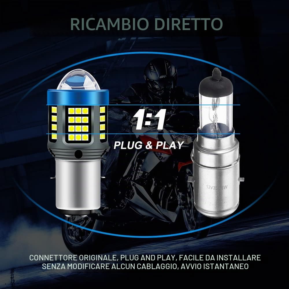 H6 LED Lampadina per Fari per Moto, 2022 Nuove Lampadine per Fari a LED per Moto Scooter BA20D Aggiornate con Proiettore HD, Luci Abbaglianti e Anabbaglianti Moto 25W 12V-80V Bianco-1PZ