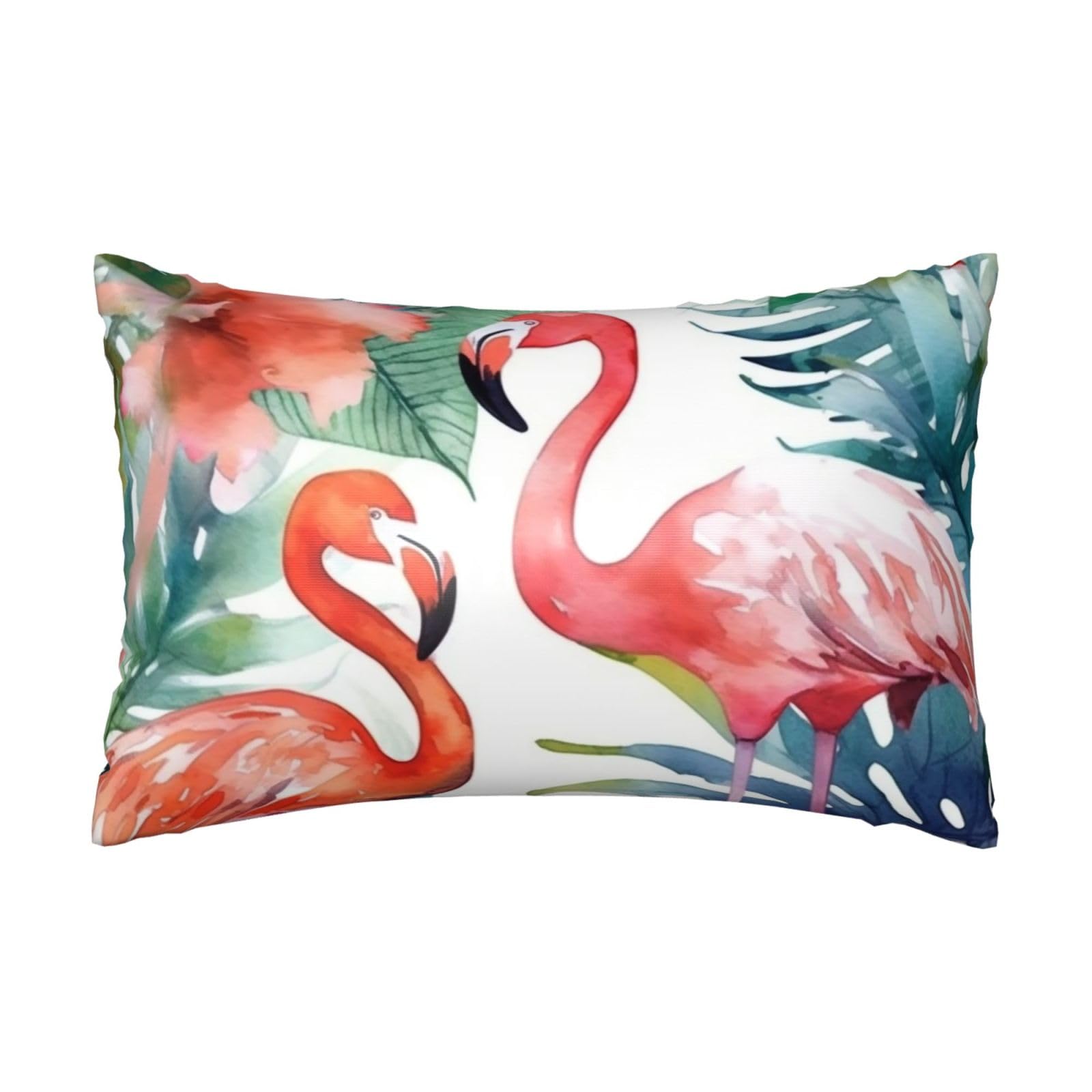 Satin Pillowcase for Hair and Skin,Soft Breathable Silk Pillowcase Flamingos Watercolor Tropics Cooling Pillow Cover with Hidden Zipper Queen Size Cushion Case for Bedroom Sofa 20”X30”
