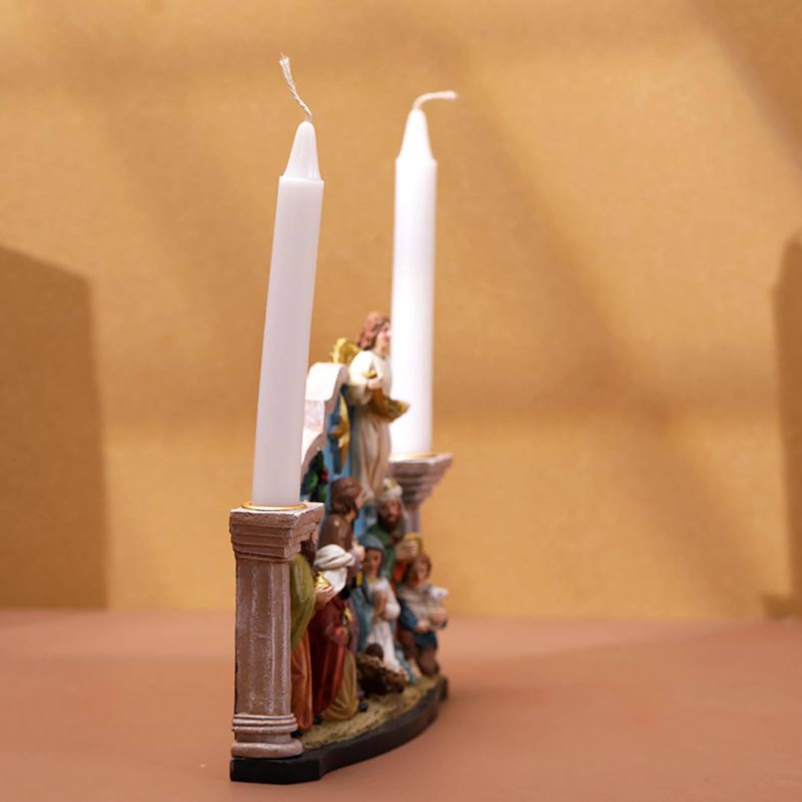 Bougeoir de crèche, statue de chandelier de Noël | Statue de crèche en | résine Ornement catholique chrétien Maison Bougeoir Décoration pour cheminée, table, jour de fête - Pour intérieur catholique