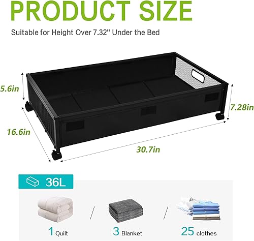 Miniatura 6 de Paquete de 2 contenedores de almacenamiento debajo de la cama con ruedas, contenedores de almacenamiento debajo de la cama con tapas transparentes