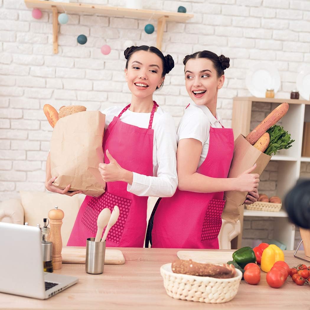 Pink 6PCS Apron for Women Adult Unisex Durable with 2 Front Pockets Washable Chef Cooking Baking Kitchen Restaurant Crafting Painting Aprons - Image 7