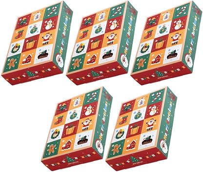 Advent Calendar Boxes: 5pcs Empty Christmas Advent Calendar Boxes Fill 12 Days Countdown Cardboard Treasure Make & Fill for Xmas Party, Holiday Present Decoration