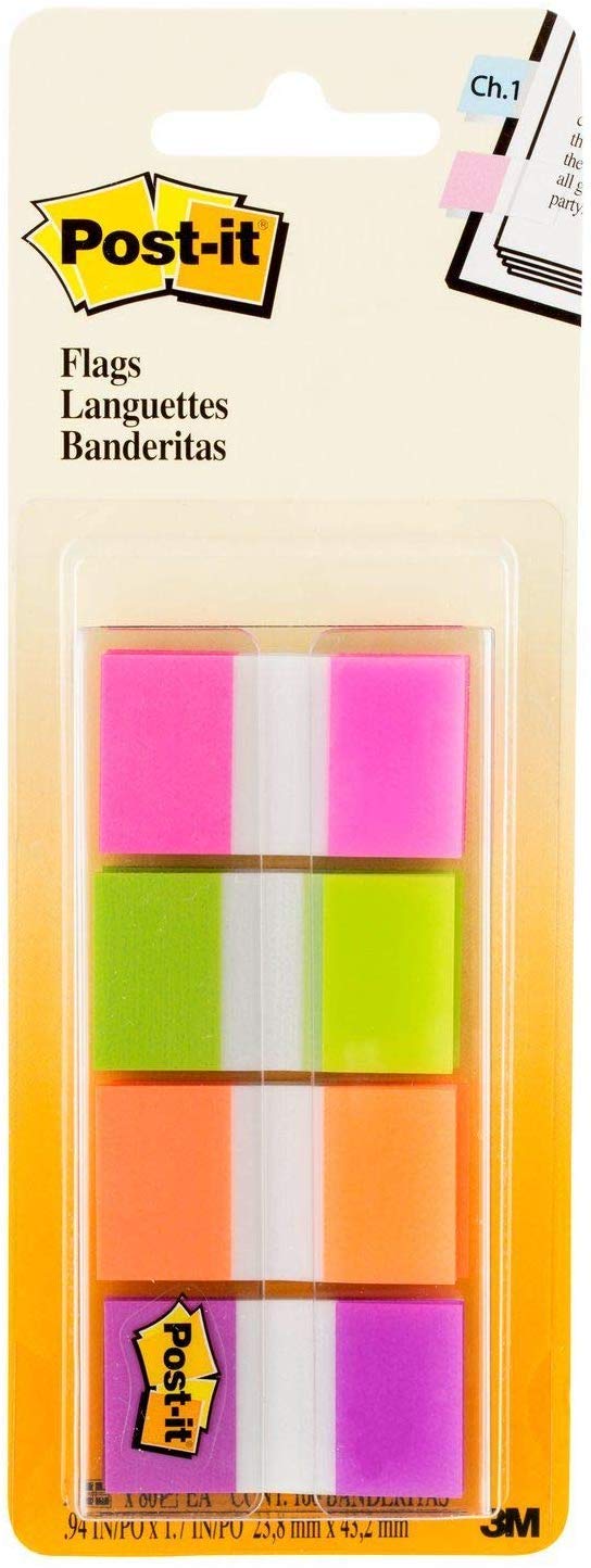 Post it Flags with On The Go Dispenser, Assorted Bright Colors, 1 in Wide, 80/Dispenser, 2 Dispensers/Pack (680-PGOP2), 4 Pack