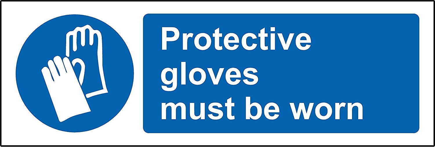 Protective gloves must be worn safety sign - 1.2mm rigid plastic 150mm x 50mm