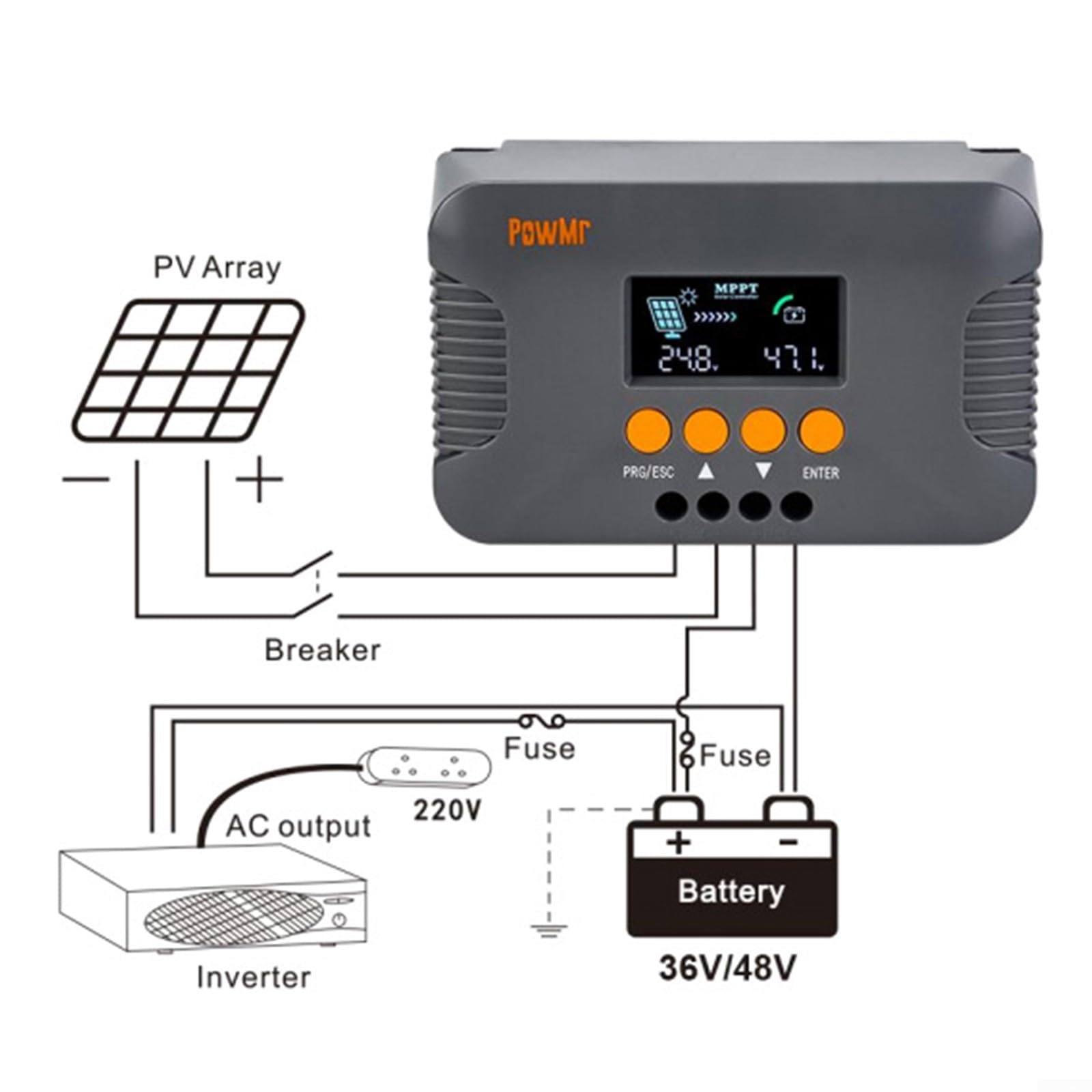 MPPT per regolatore solare, 24/36/48/60/72V Step-up MPPT 10A batteria solare regolatore intelligente regolatore di carica