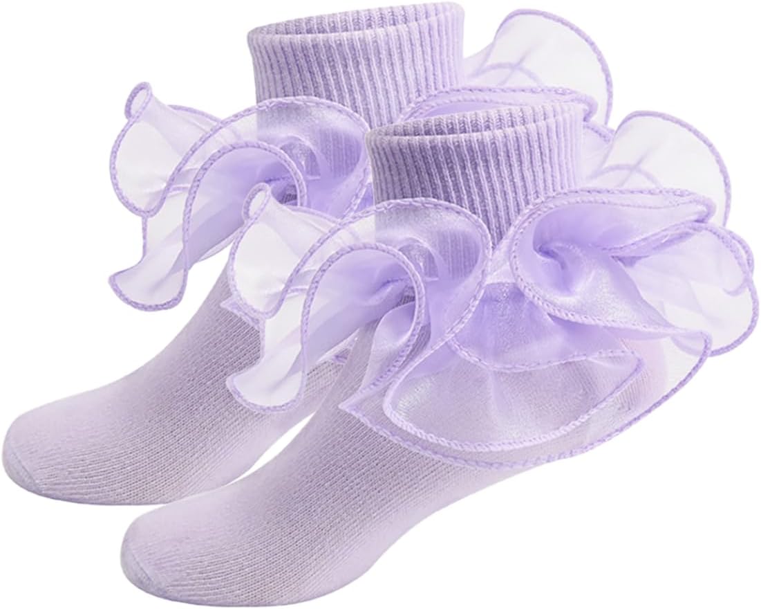 Girls Ruffle Socks Lace Frilly Cotton Turn Cuff Dress Socks