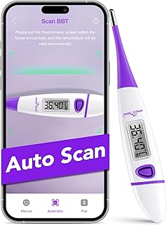 Termómetro base de fertilidade fácil@Home: Termómetro digital basal para medir a temperatura base corporal e prever a sua vulação, monitor da sua janela fértil com a APP Premom (roxo)