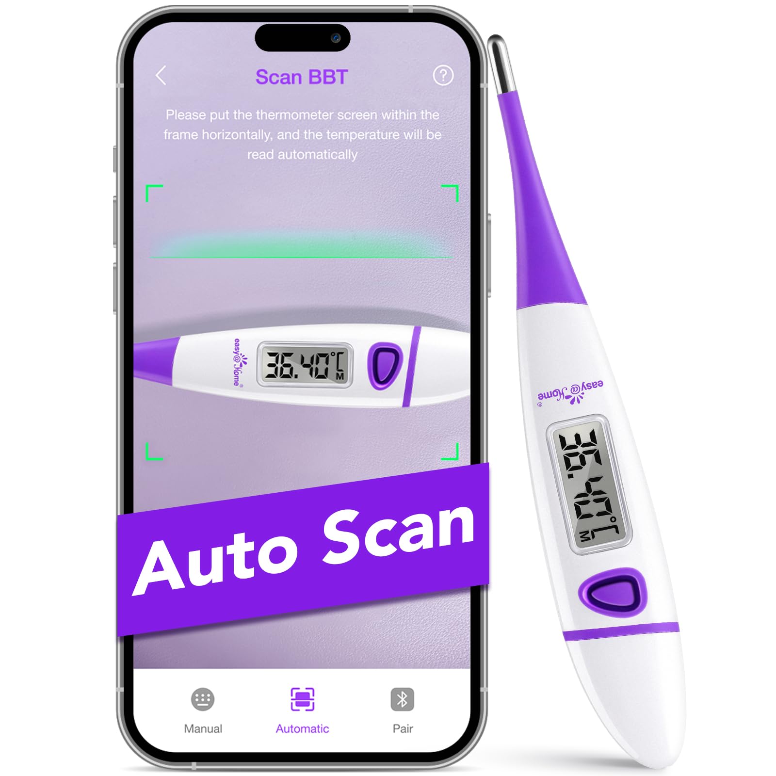 Ovulation Tracker Digital Basal Thermometer: Easy@Home BBT Thermometer for Fertility Prediction - Basal Body Thermometer for Accurate Temperature Monitoring with Premom App Purple DMT-3018