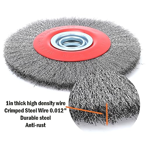 Image of 8in Bench Wire Wheel Brush for Bench Grinder Coarse Crimped Steel Wire 0.012 inch with 1 /2 inch 5 /8 inch 3 /4 inch 7 /8 inch 1 inch(5sets) Spacer Arbors - 1pack