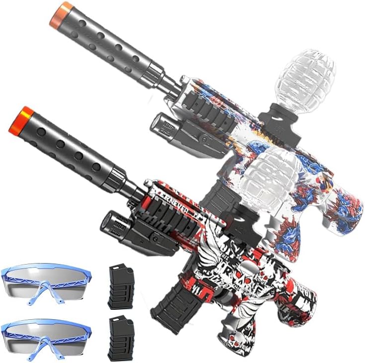 2 Pack Gel Ball Blasters, Full Auto Electric Splatter Ball Toy, 10 Rounds Per Seconds, 2 High-Performance Modular Battery, Outdoor Activities Team Game Toy for Age 12+ Year Up (Set No.2)