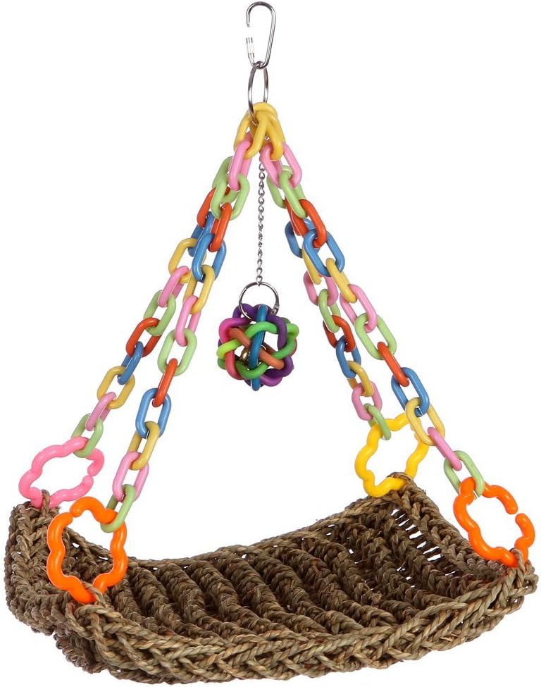 Parrot Toys Bird Straw Woven Mini Flying Trapeze Swing Perch,Nest Nibbler Toys Provide Birds Natural Environment