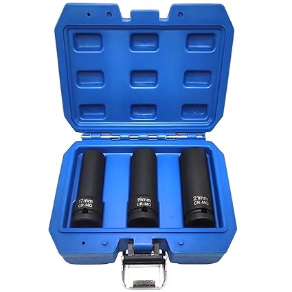 JEUCLEL 3PCS Twist Lug Nut Socket Set - 1/2 inch Drive Damaged Wheel Nut Lock Remover Extractor - Rusted & Stubborn Locking wheelNut Removal Tool Kit with Metric 17mm 19mm 21mm Sockets