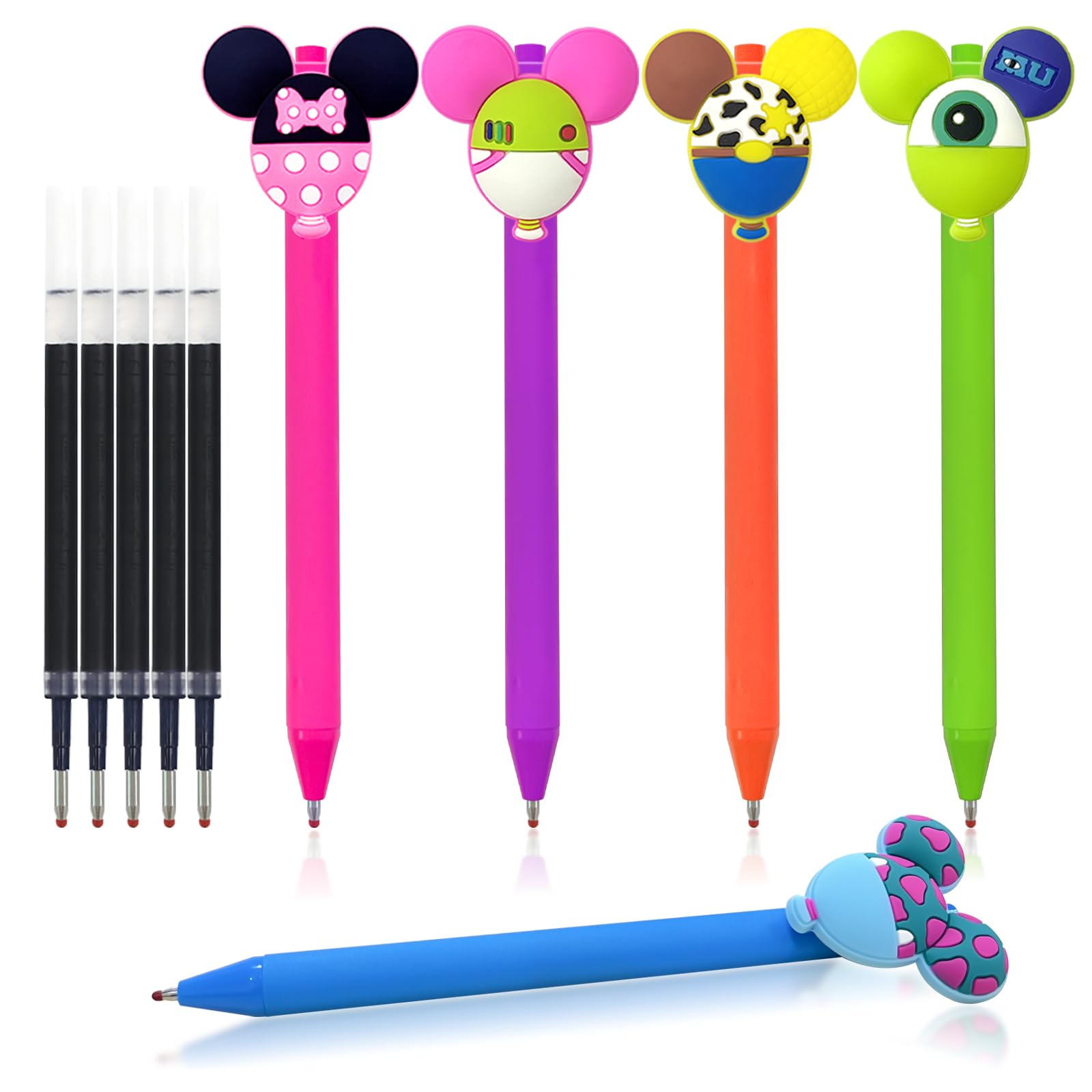 HL Hope&Luck 5PC Cute Mouse Head Character Ears Pens | Pen for Adults & Kids | Multi Color Cartoon Retractable Ballpoint Pens | Gift for School