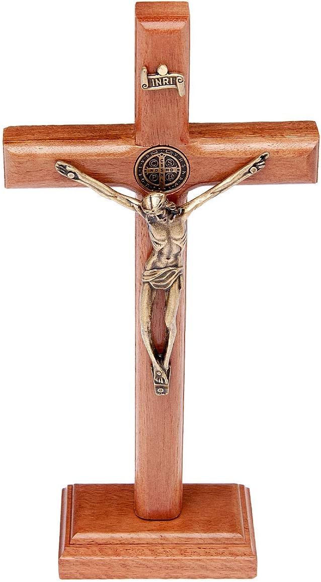 Intercession Wall and Table Wood Cross Crucifix (7.5 inch - Antique Gold)