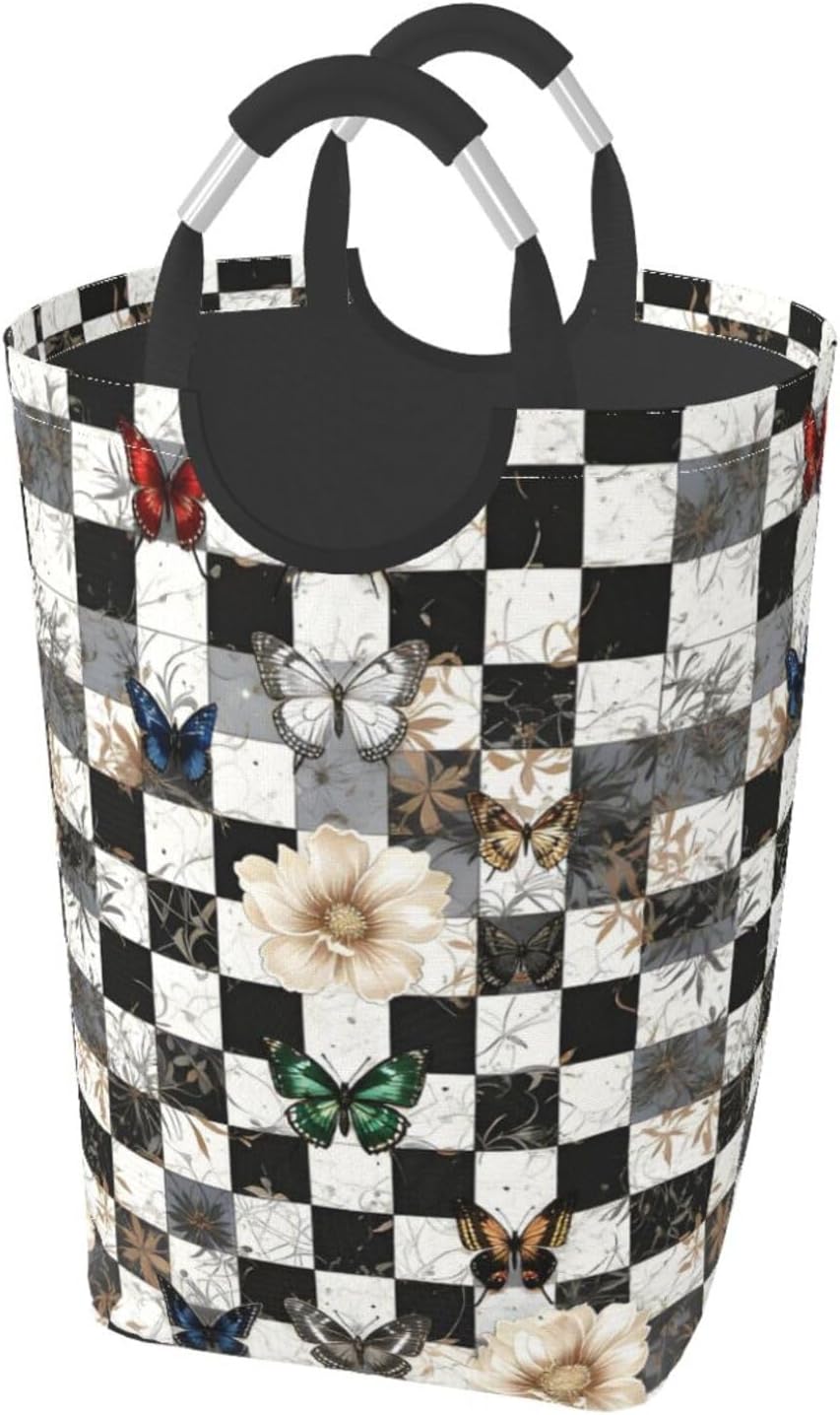 Ethereal Wings & Blooms Foldable Dirty Laundry Bag, Waterproof Oxford Fabric With Pe Board Base, 50l Capacity For Home & Travel