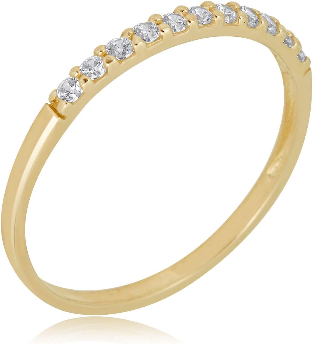 AVORA 10K Gold Simulated Diamond CZ Half Eternity Band Stackable Ring