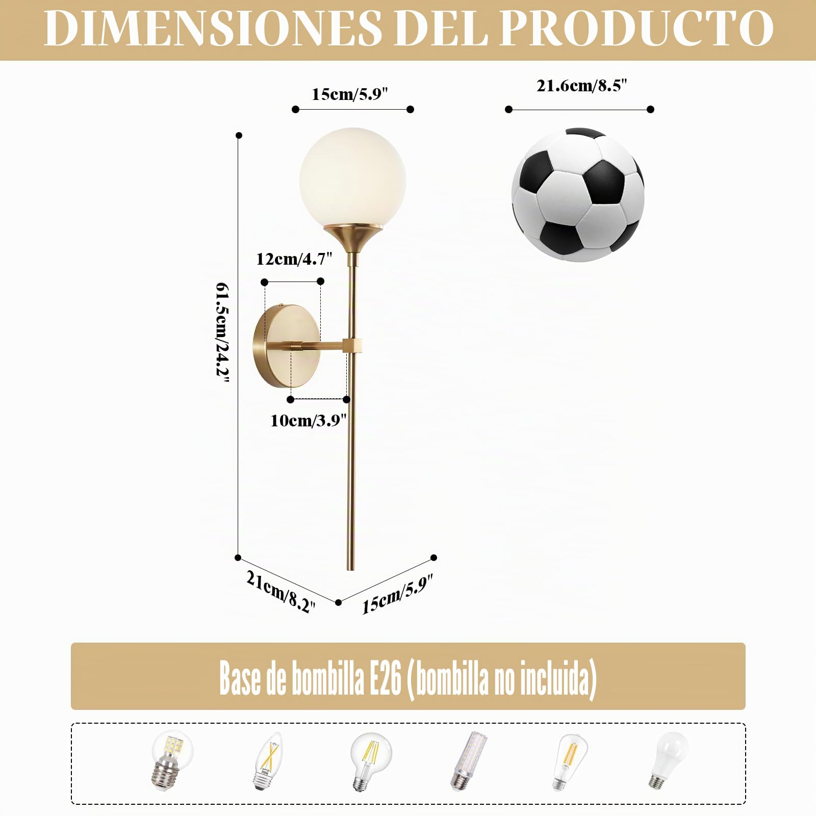 KCO Lighting moderna de cristal de leche para montar en la pared, apliques largos dorados, iluminación de pared, bola de globo, lámpara de pared redonda, lámpara de pared de baño, bar, escalera