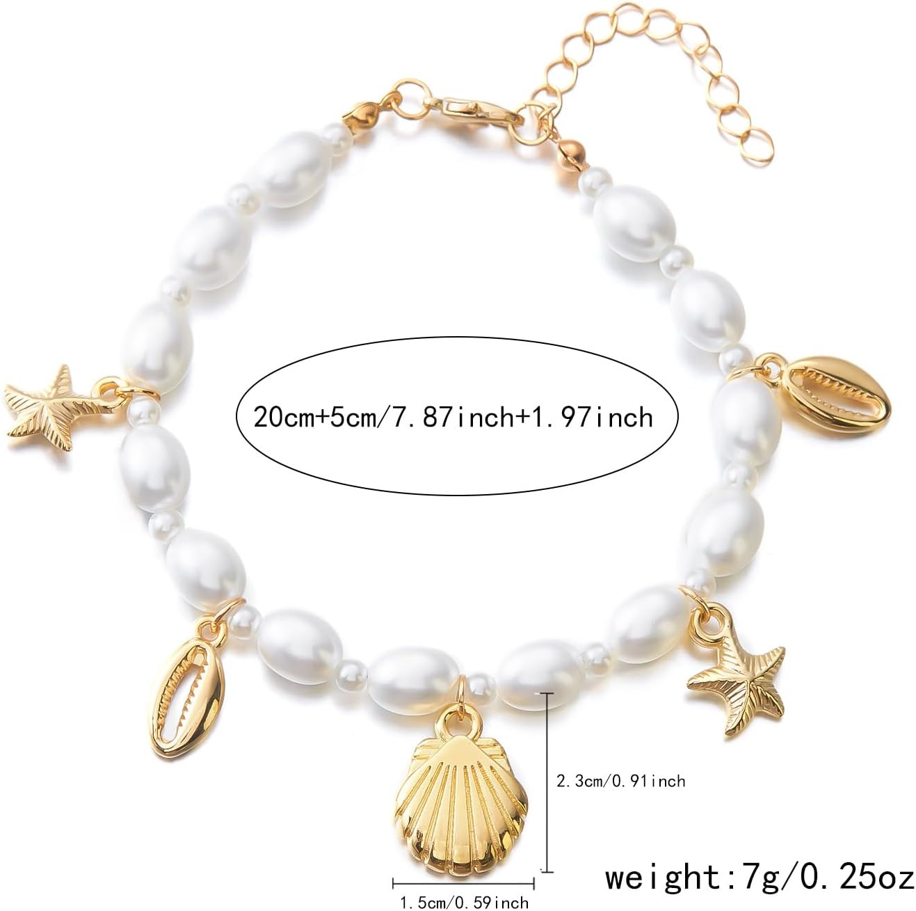 Starfish Mermaid Anklets Bracelets for Women Waterproof Gold Beaded Seashell Starfish Anklets Bohemian Summer Surf Stackable Anklet Bracelet Hawaiian Mermaid Jewelry Outfits for Women image 5