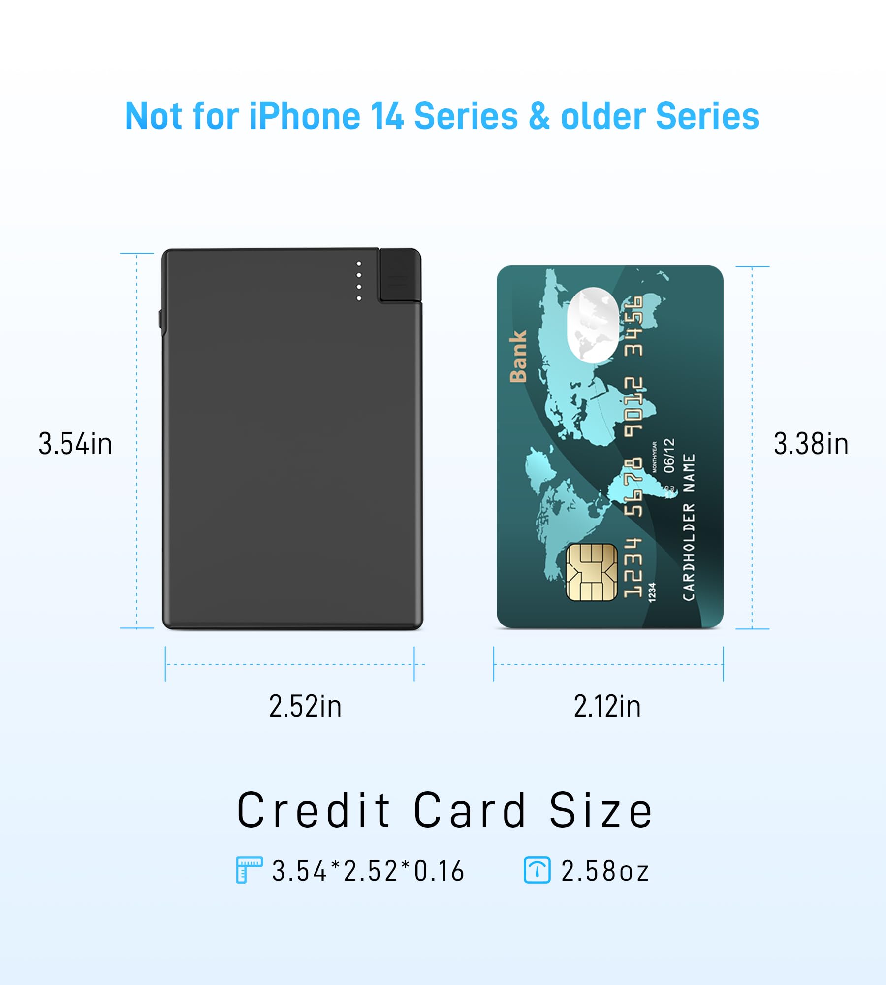 TNTOR Ultra Thin Power Bank with Built in USB-C Cable, Credit Card Size for Pocket Wallet Portable Charger [Only 0.16 inch] Compatible with iPhone 15 Samsung, Google, LG, Moto etc (Black)