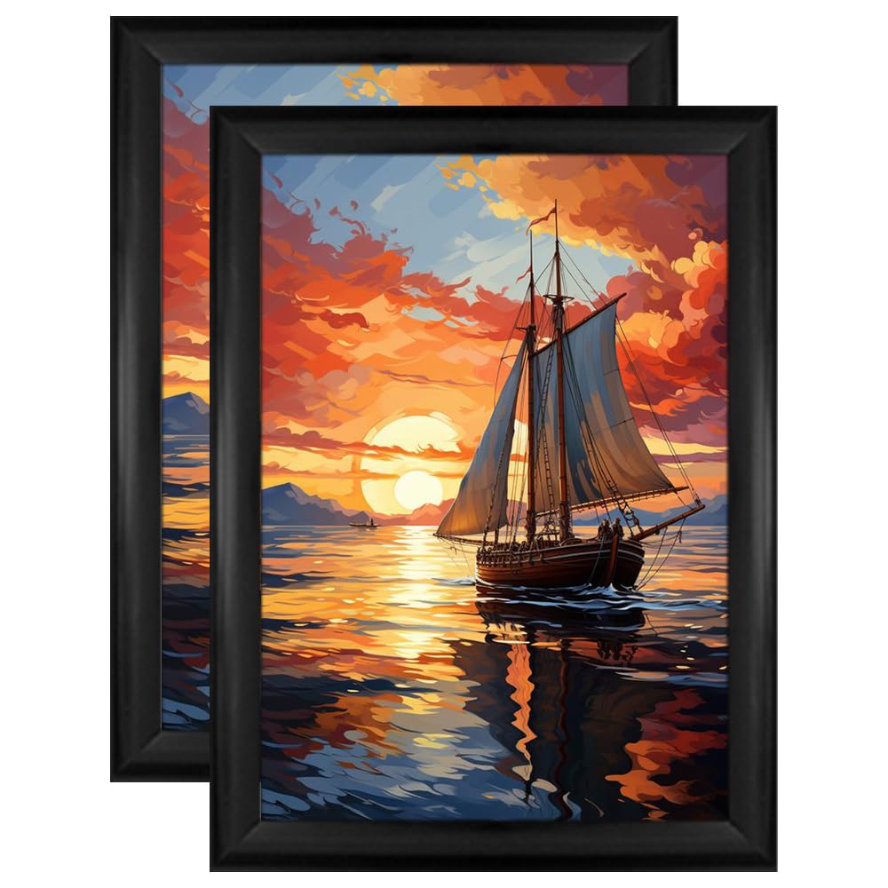 M1SS (Pack of 2 - A4 Black Photo Frame, Wall Mount or Table Top, Picture Frame, Certificate Frame, Freestanding and Wall Mountable