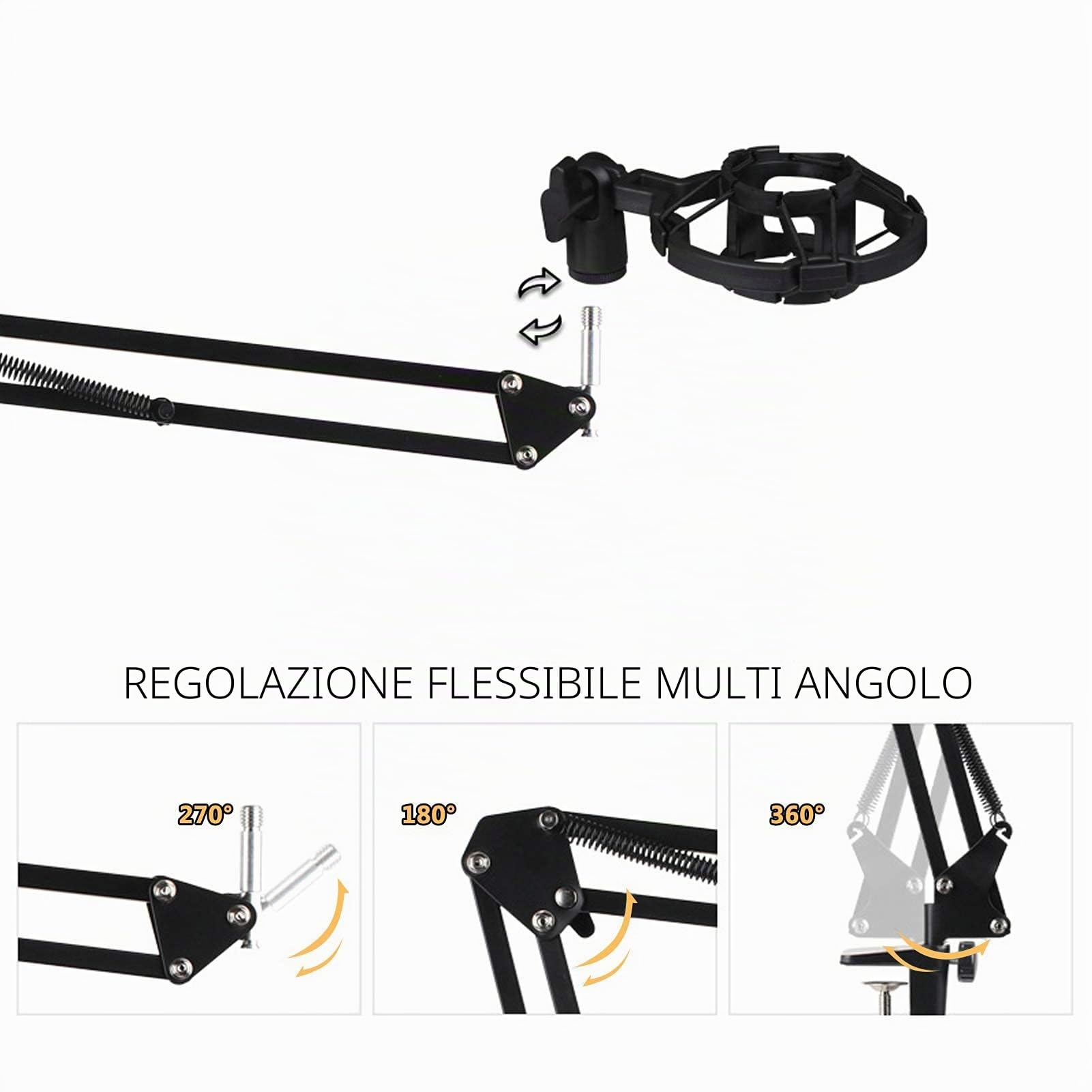 Ejoyous Kit microfono USB condensatore microfono microfono microfono professionale kit supporto microfono braccio microfono protezione pop con supporto anti-shock per registrazioni podcast