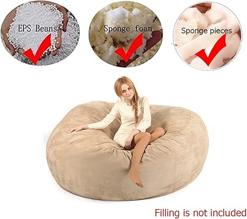 Miniatura 4 de Funda para silla puff (sin relleno), lujosa silla gigante de 678 pies para organizar juguetes de felpa o espuma viscoelástica (color beige, tamaño 6