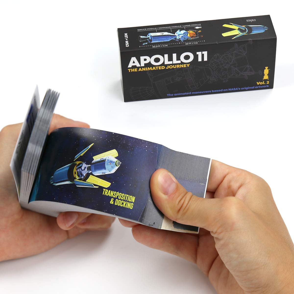 Flipboku Apollo 11: The Animated Journey - Vol 2 - cleveres Daumenkino mit 6 animierten Bildsequenzen der ersten Mondlandung - mit Augmented Reality 3D Modell der Mondlandefähre