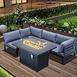 TOOMOO 5 Pieces Patio Furniture Set with Gas Fire Pit, Outdoor Conversation Sectional Sofa Set with...