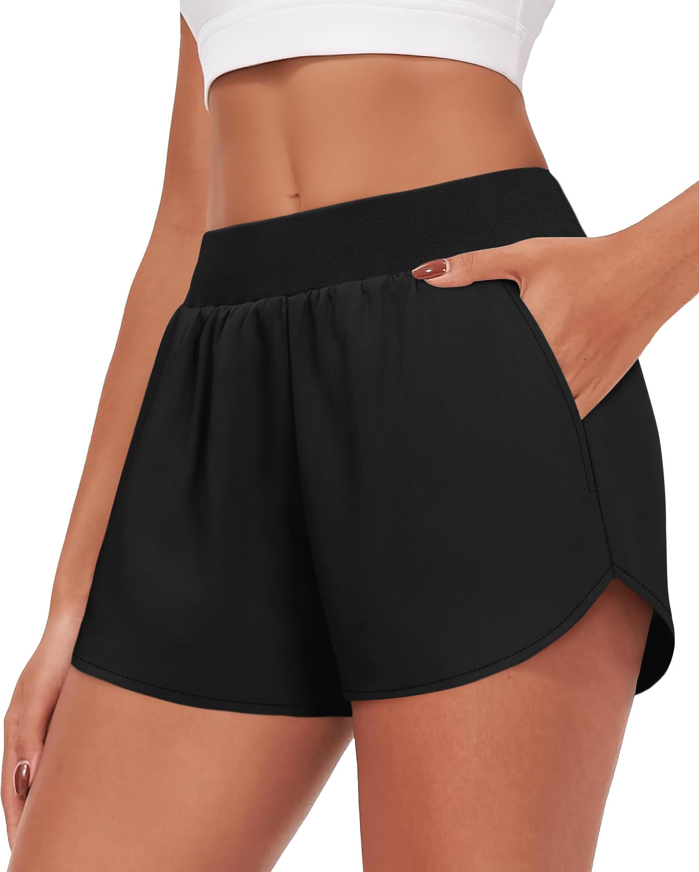 NIASHOT 3 Athletic Workout Running Shorts for Women Knit Waistband Pocket with Liner