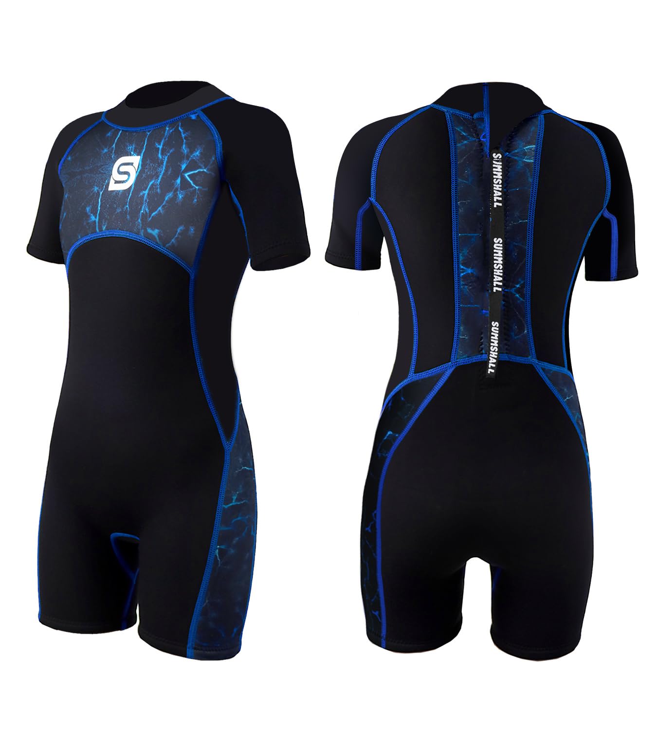 Kids Wetsuit 2.5mm Shorty One Piece Children Wetsuits UV Protection Back Zip Thermal Swimsuits for Boys Girls Keep Warm Stretch Diving Suit for Water Sport