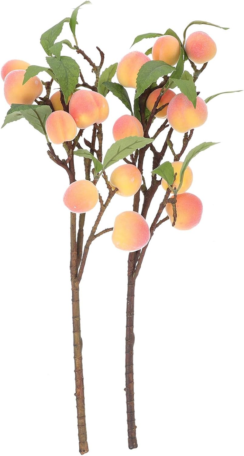 2pcs Simulation Peach Branches Faux Fruit Tree Branches Artificial Home Décor Pink Medium Size for Floral Arrangements and Table Centerpieces