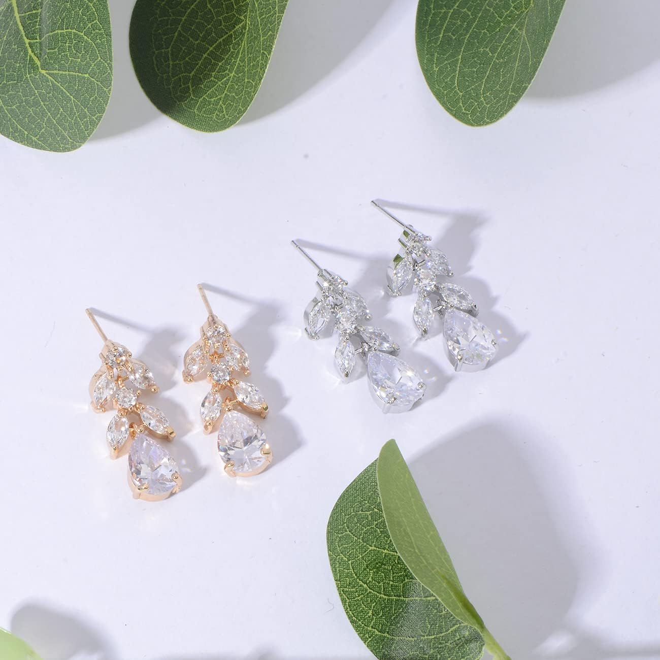 Cubic Zirconia Cluster Earrings Wedding - Sterling Silver Small Teardrop Marquise CZ Crystal Bridal Dangle Drop Earrings for Wedding Party Prom Girls Costume Jewelry - Image 5