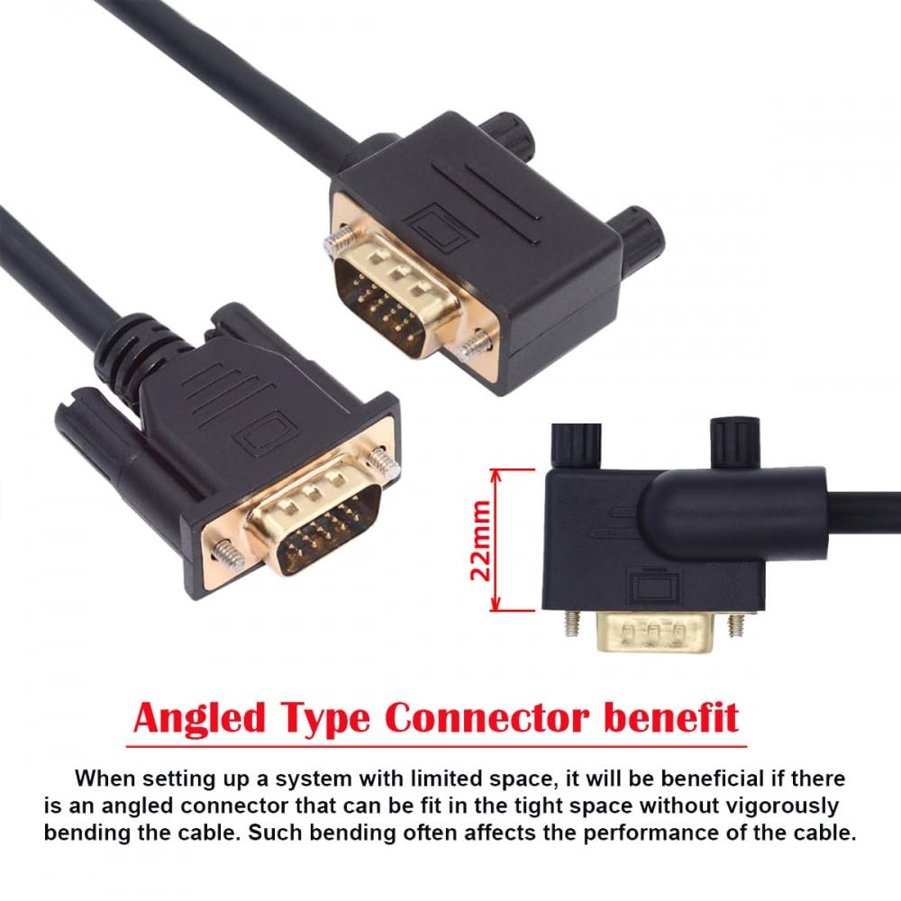 CY Cavo di prolunga VGA RGB maschio ad angolo retto di 90 gradi a maschio dritto 3COAX+6C per monitor proiettore computer