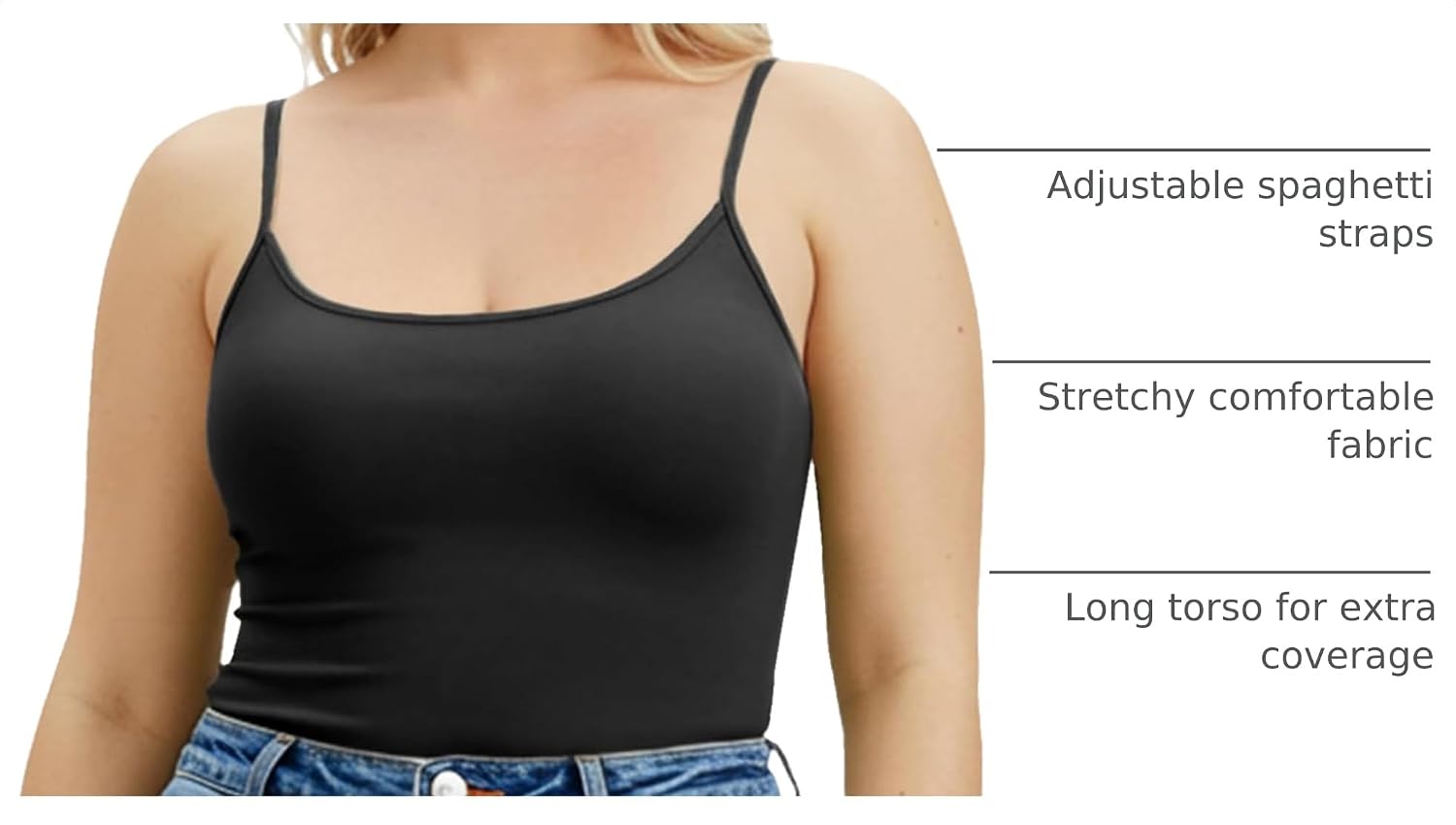 Emmalise Women's Basic Casual Long Camisole Adjustable Strap Cami Layering Top image 4