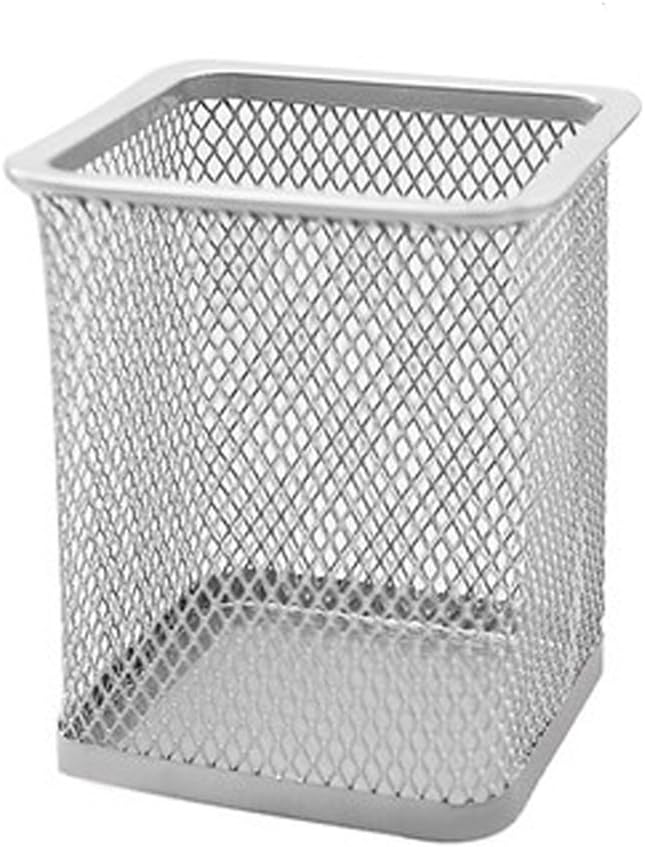 TOPCHOICE Metallic Square Mesh Pencil Holder, Silver
