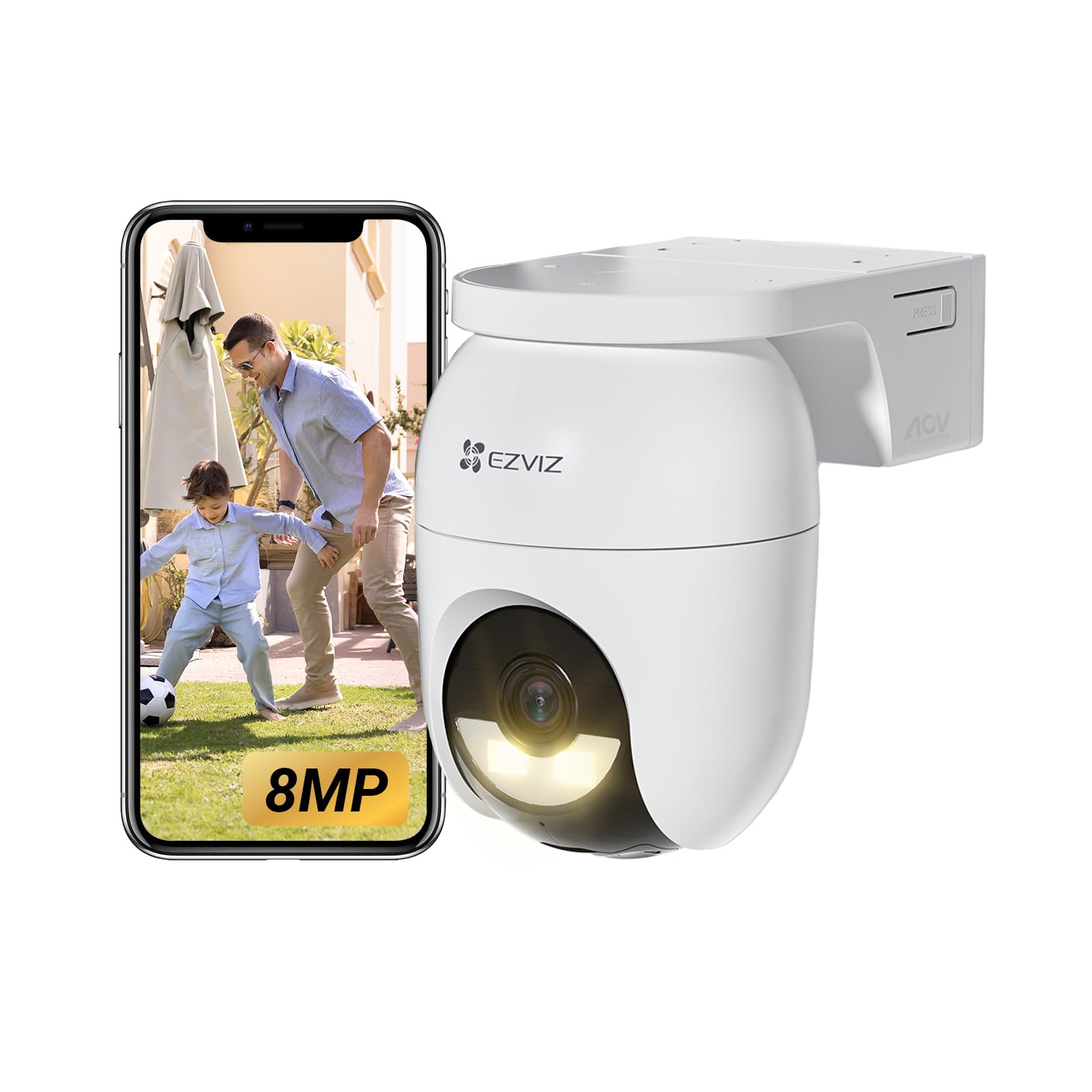 EZVIZ Kabellose PTZ-Akku-Überwachungskamera, 8MP WLAN-Außenkamera, Always-On-Video Modus, Farbnachtsicht, KI Personen-/Fahrzeugerkennung & Auto-Zoom-Track, 2-Wege-Audio, CB8 Lite 4K
