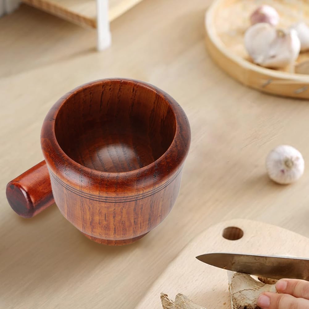 Ciotola per Macinare In Legno,Set Mortaio e Pestello Utensile Cucina per Macinare Cibo Manuale Smerigliatrice per Aglio Noci Zenzero Erbe Ciotola per Schiacciare Spezie