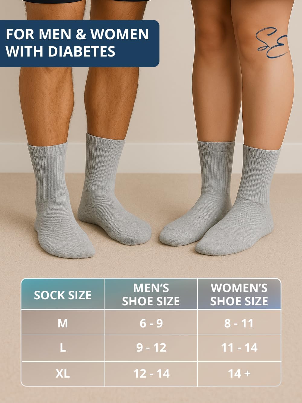 Special Essentials Diabetic Socks for Men & Women – 12 Pairs of Non-Binding Moisture-Wicking Neuropathy Socks – Crew Length - Image 6