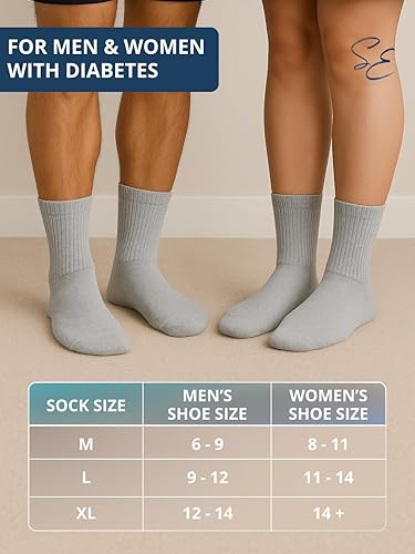 Vista 27 de Special Essentials Calcetines para diabéticos para hombres y mujeres, 12 pares de calcetines neuropatía que no atan la humedad, longitud de la Marrón