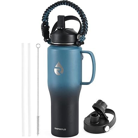 Water Bottle 32oz, Insulated Tumblers with Handle & Straw Lid & Paracord...