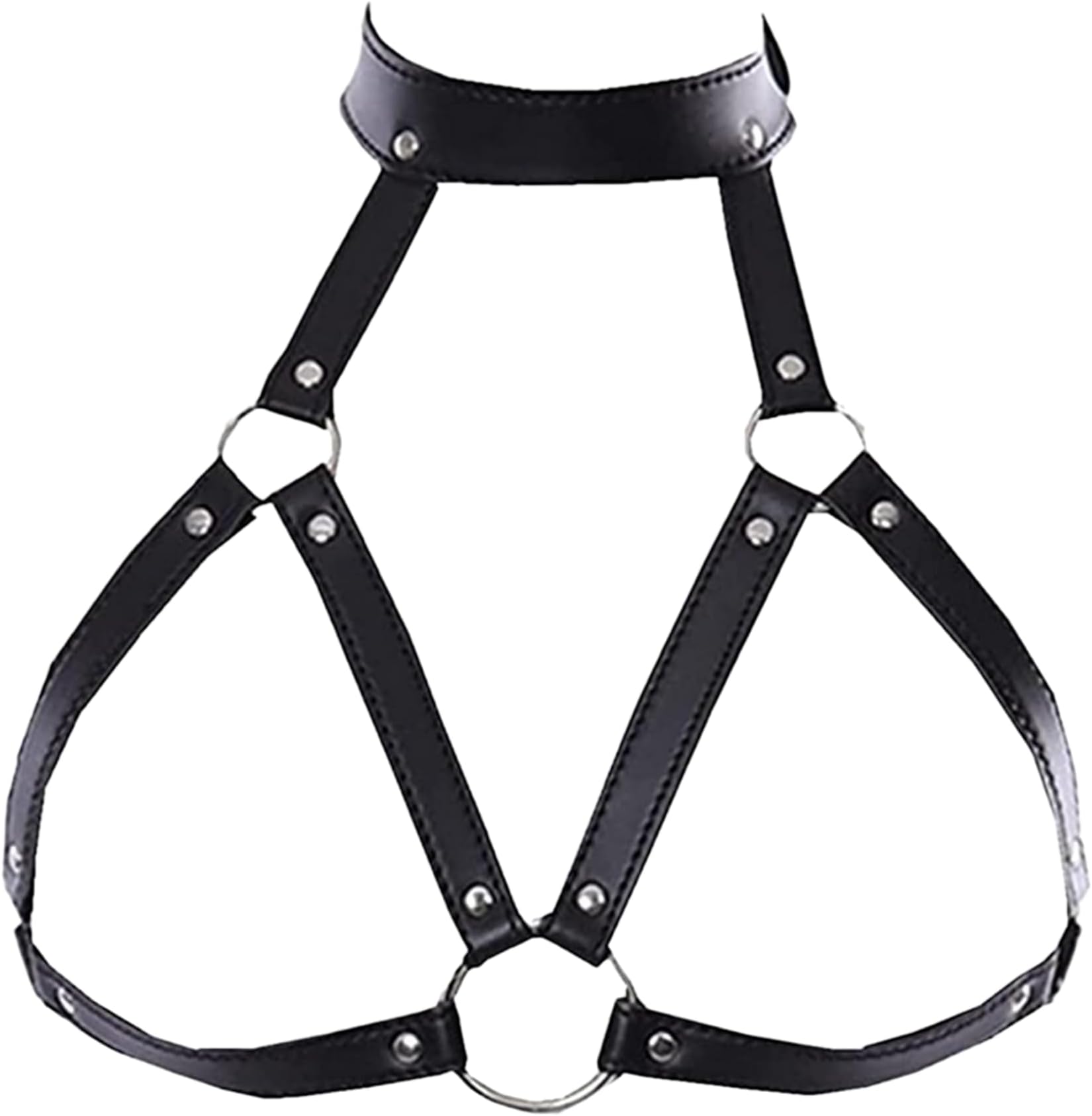 Women's Faux Leather Harness Punk Gothic Metal Chain Tassel Body Caged Lock Bra Strap (Black)
