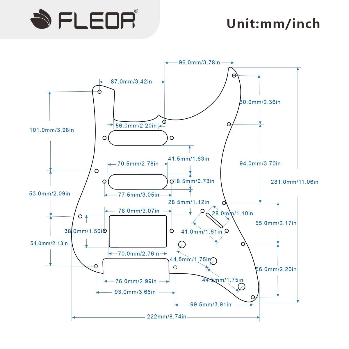 FLEOR Alnico V Loaded Prewired Pickguard Set SSH Alnico Dual Rail Humbucker for ST ST Electric Guitar Replacement White Pearl - Image 2