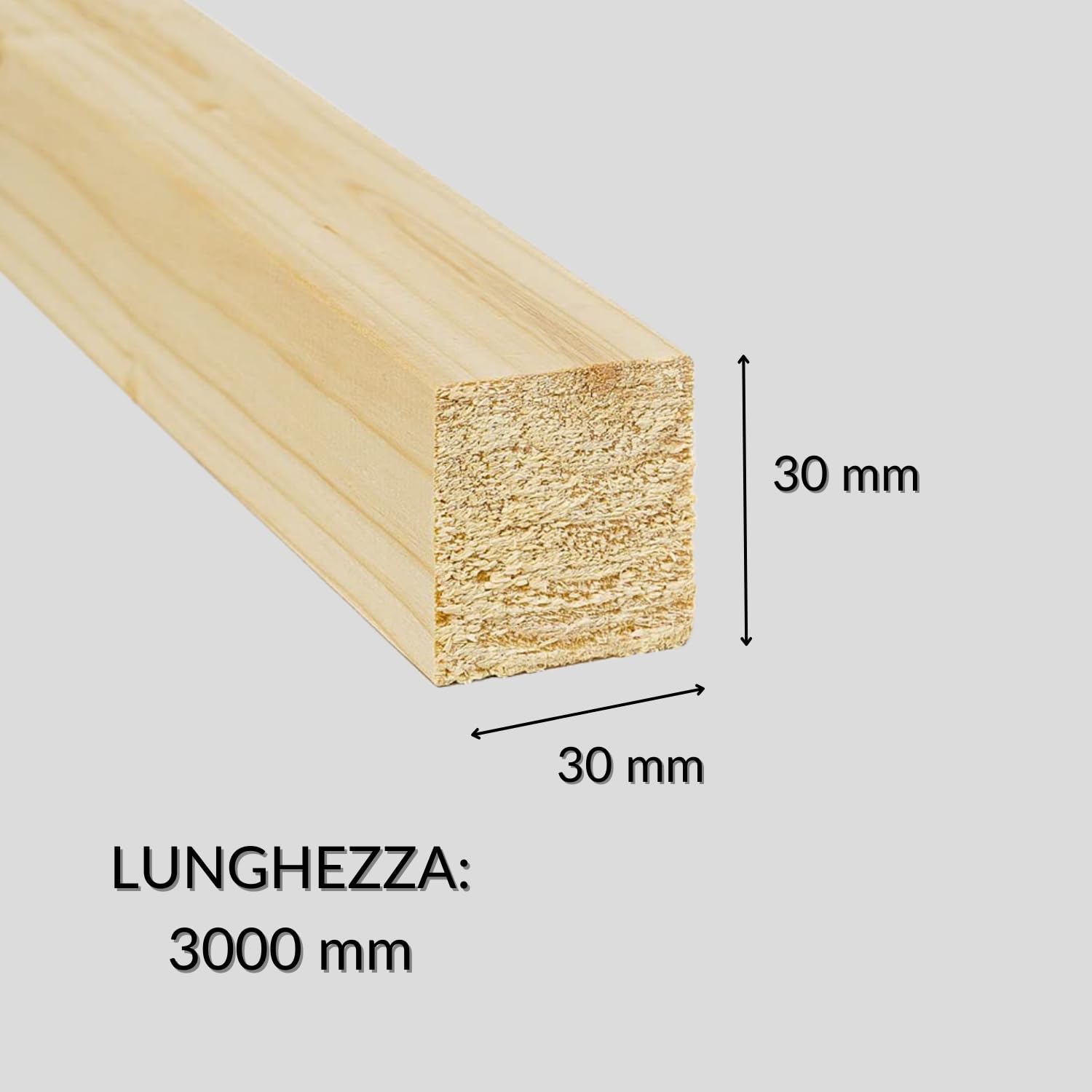 TWE Listelli Legno Massello Abete x 2 metri Piallati su Quattro Lati con Smusso su Spigoli Made in Italy Confezione da 6 pz (30x30) mm